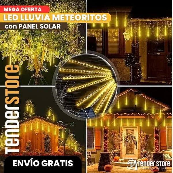 CADENA DE LUCES LLUVIA DE METEORO CON PANEL SOLAR 🎄✨ | Pack de 8 TIRAS de 50 cm